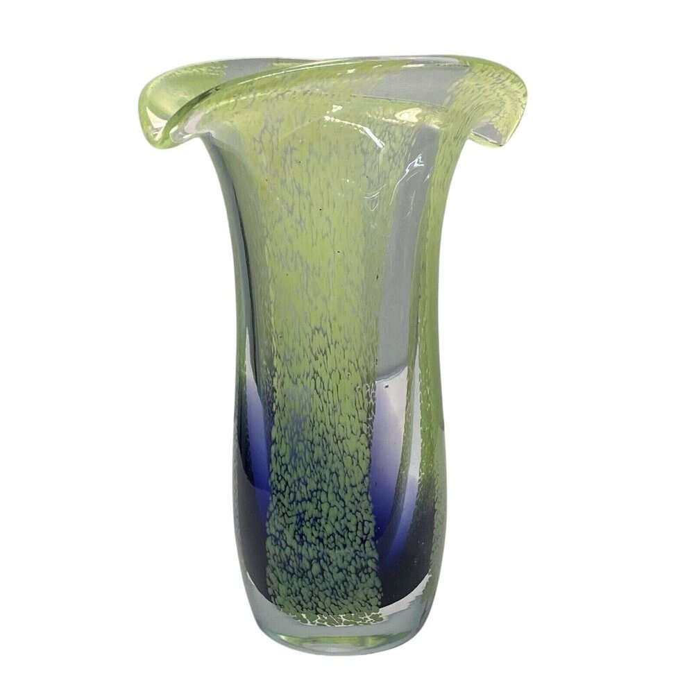 Handcrafted Art Glass Vase Green & Blue With Flared Rim Teleflora Murano Style - Picture 1 of 10